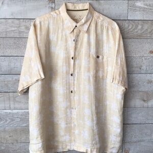 Tommy Bahama pastel yellow flowy linen Cream Floral Shirt